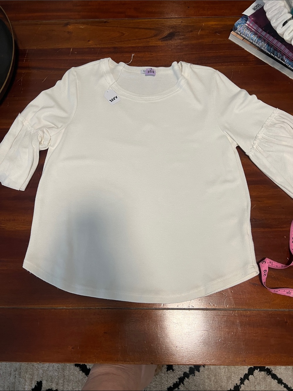Splendid Cream Ruffle-Sleeve Knit Top